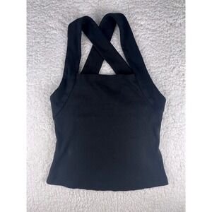 Women Size S Anthropologie Black Ribbed Knit Crisscross Back Top Square Neck